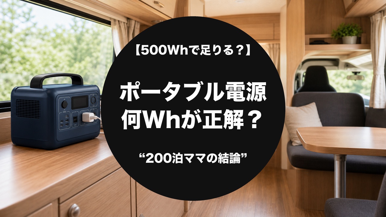 キャンピングカー車内のポータブル電源と「何Whが正解？」のタイトル