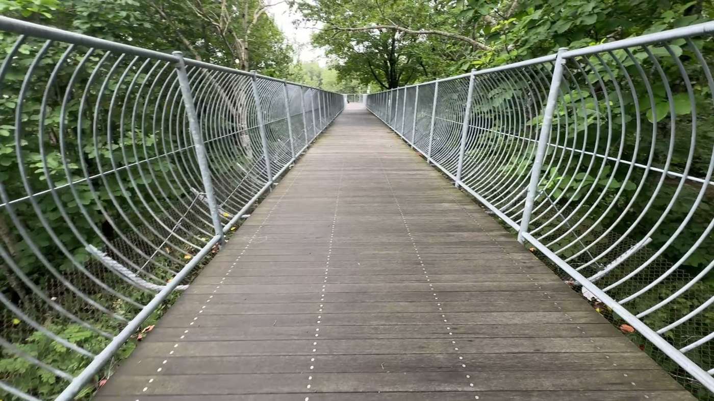 柵に囲まれた空中の遊歩道