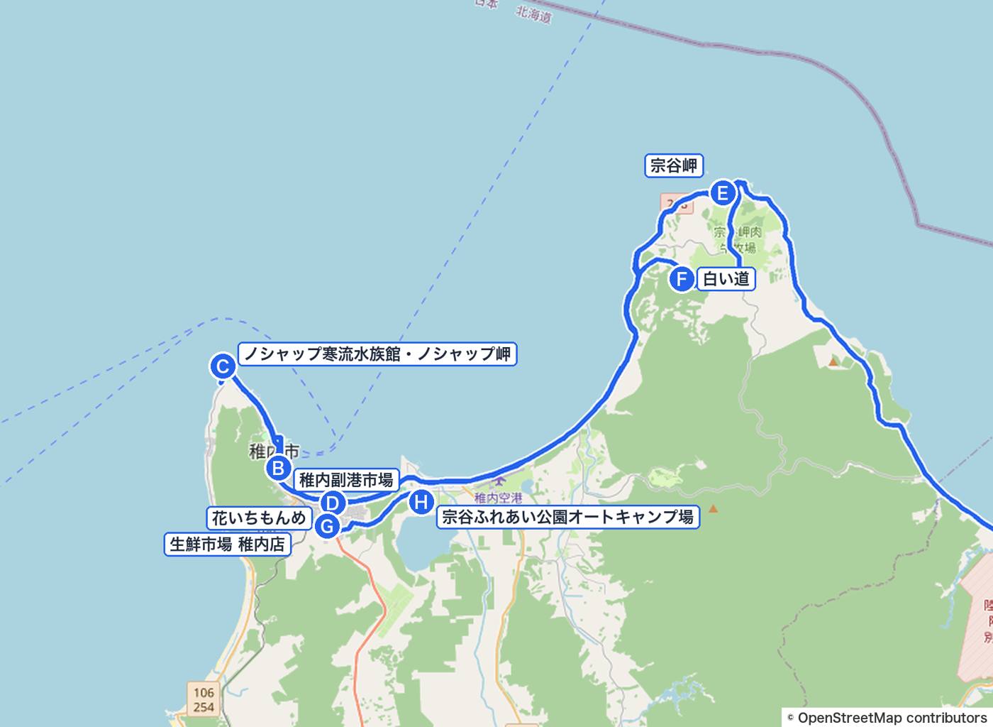 8/18の道のり（稚内のあたり）